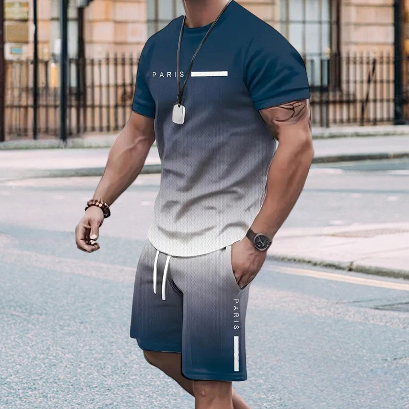 😎סט חולצת טי ומכנסיים קצרים לגברים בצבעי דרגות