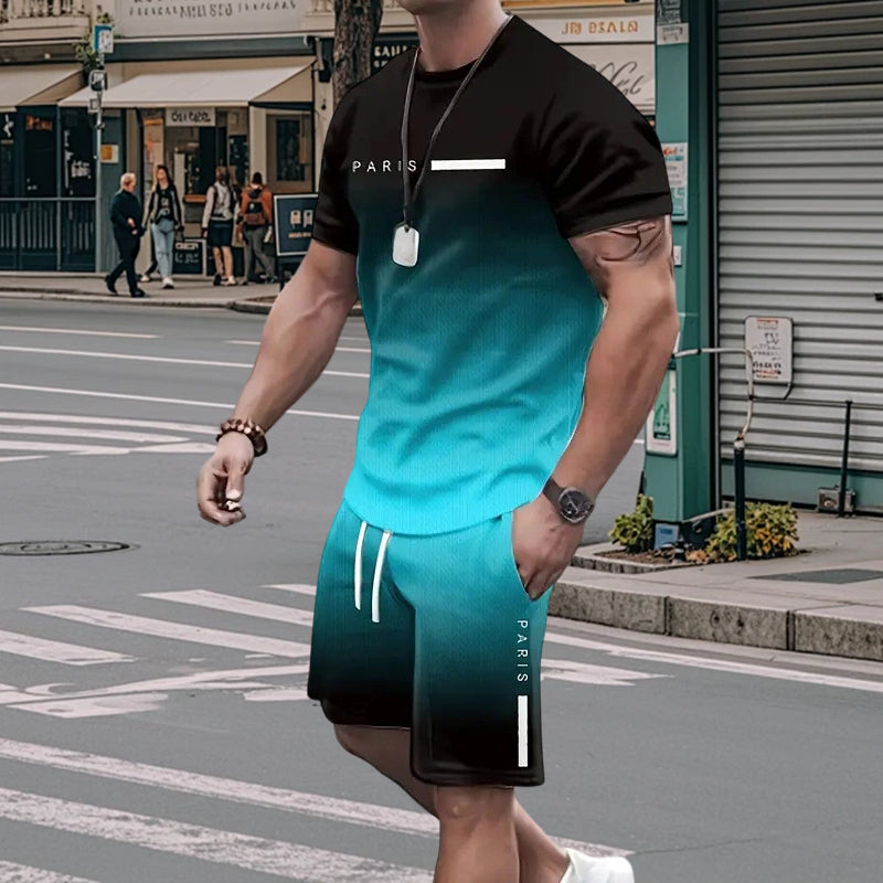 😎סט חולצת טי ומכנסיים קצרים לגברים בצבעי דרגות