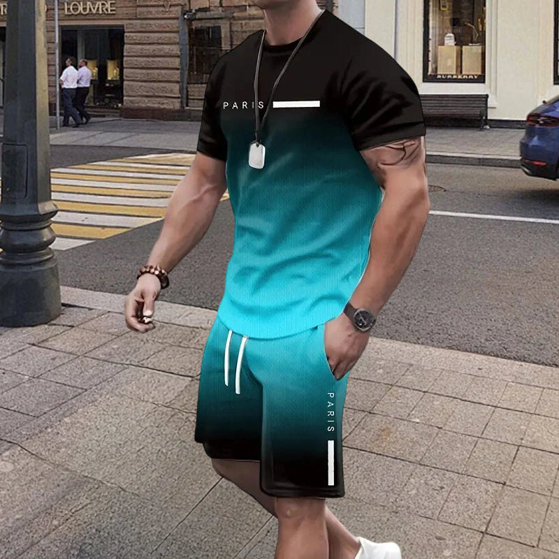 😎סט חולצת טי ומכנסיים קצרים לגברים בצבעי דרגות