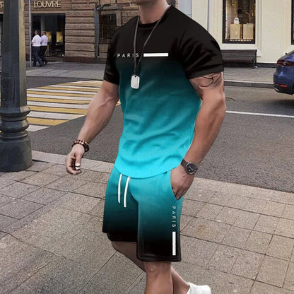 😎סט חולצת טי ומכנסיים קצרים לגברים בצבעי דרגות