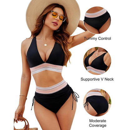 ☀️מבצעי חג 49% הנחה🏖️סט ביקיני עם מותן גבוה ושליטה בבטן סט ביקיני עם בלוקים צבעוניים