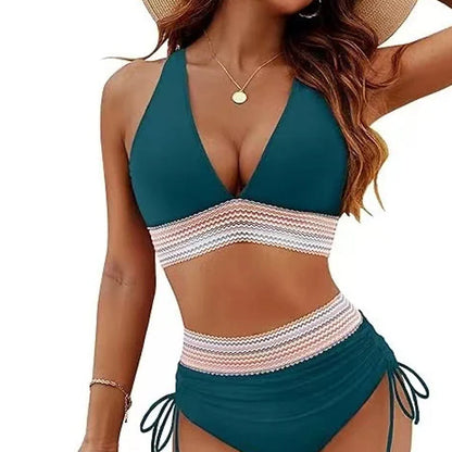 ☀️מבצעי חג 49% הנחה🏖️סט ביקיני עם מותן גבוה ושליטה בבטן סט ביקיני עם בלוקים צבעוניים