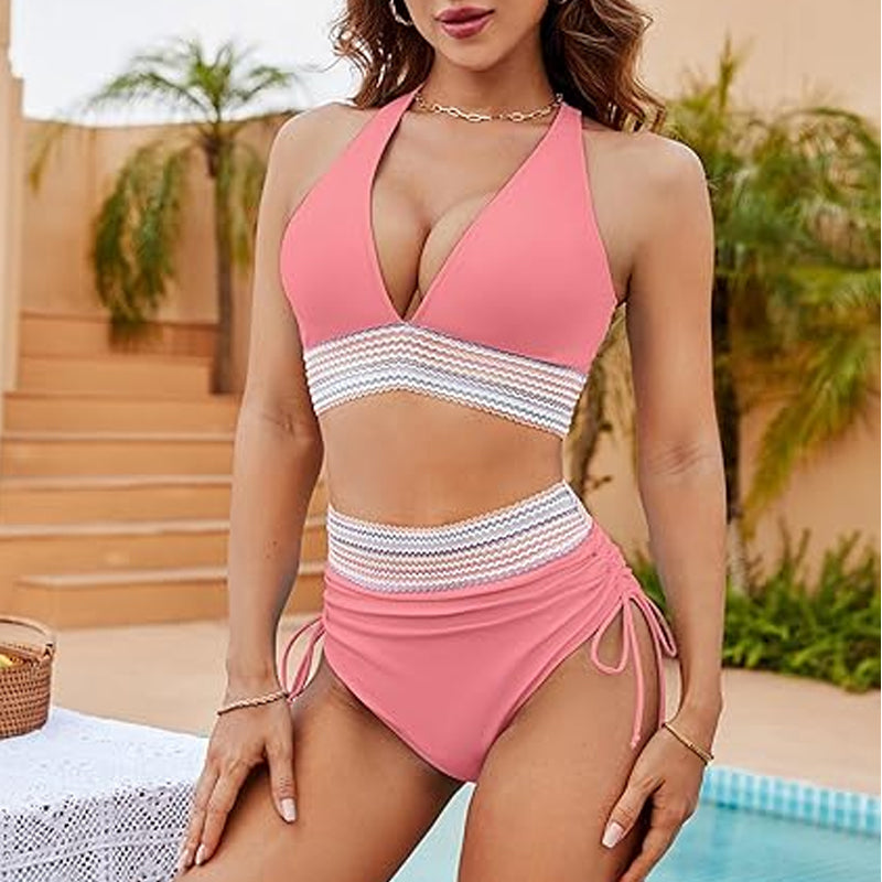 ☀️מבצעי חג 49% הנחה🏖️סט ביקיני עם מותן גבוה ושליטה בבטן סט ביקיני עם בלוקים צבעוניים