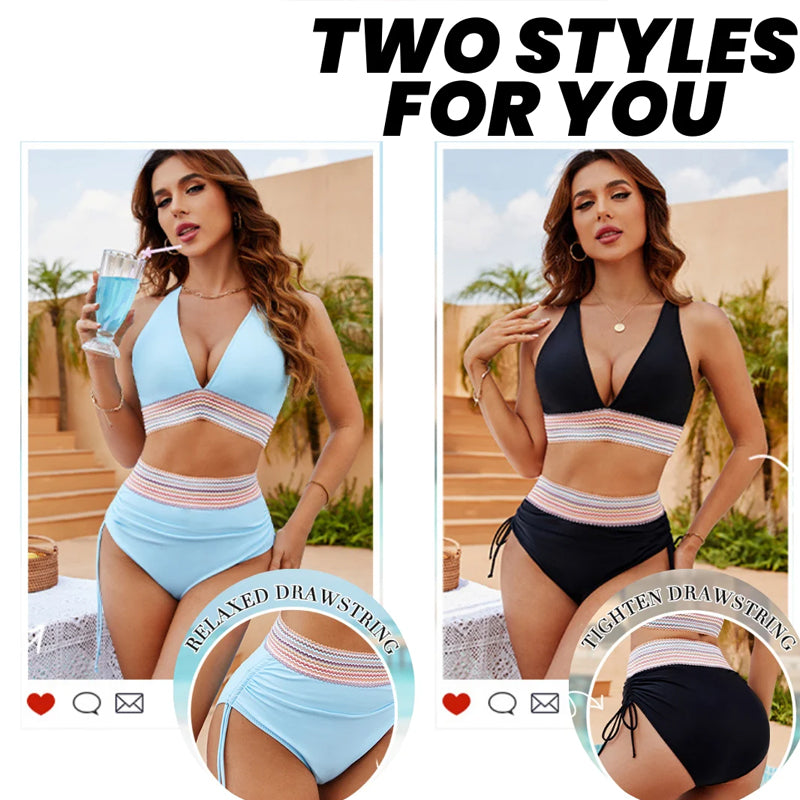 ☀️מבצעי חג 49% הנחה🏖️סט ביקיני עם מותן גבוה ושליטה בבטן סט ביקיני עם בלוקים צבעוניים