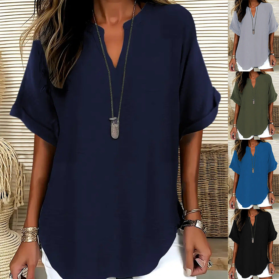 👕 חולצת שרוולים קצרים בצבע אחיד, בגזרה רפויה ומסוגננת