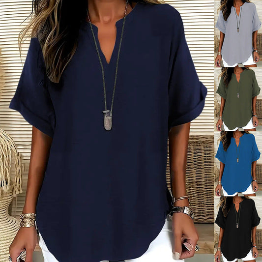 👕 חולצת שרוולים קצרים בצבע אחיד, בגזרה רפויה ומסוגננת