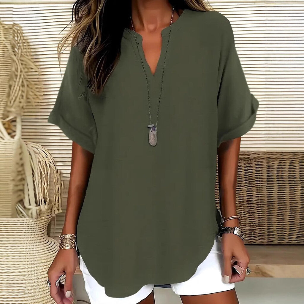 👕 חולצת שרוולים קצרים בצבע אחיד, בגזרה רפויה ומסוגננת