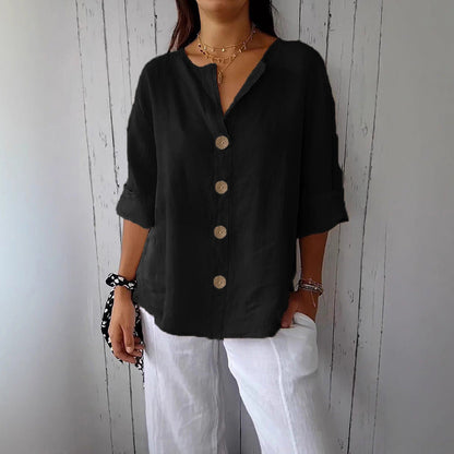 👕 חולצת נשים רפויה עם כפתורים – נוחה, נושמת ועמידה בפני קמטים