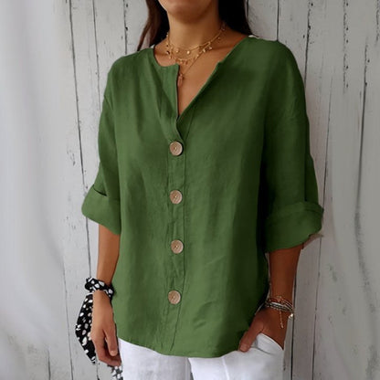 👕 חולצת נשים רפויה עם כפתורים – נוחה, נושמת ועמידה בפני קמטים