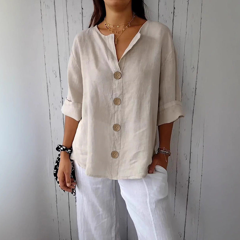 👕 חולצת נשים רפויה עם כפתורים – נוחה, נושמת ועמידה בפני קמטים