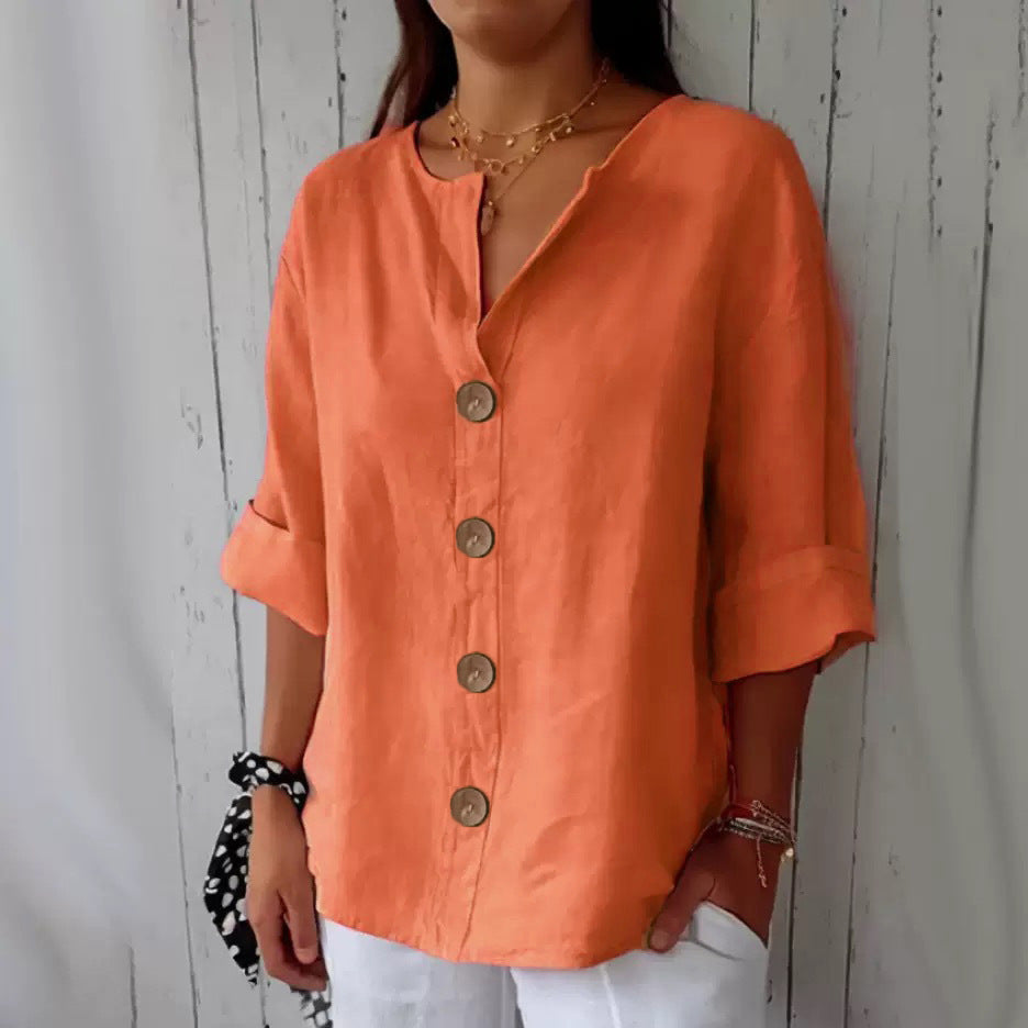 👕 חולצת נשים רפויה עם כפתורים – נוחה, נושמת ועמידה בפני קמטים