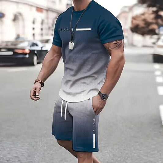 😎סט חולצת טי ומכנסיים קצרים לגברים בצבעי דרגות