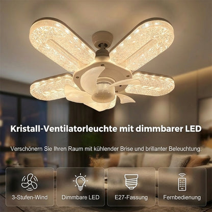 מנורת מאוורר LED עם 5 להבים ואפקט קריסט