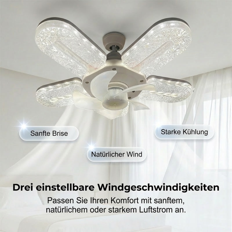 מנורת מאוורר LED עם 5 להבים ואפקט קריסט