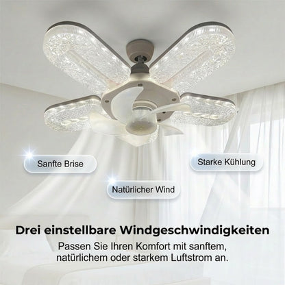 מנורת מאוורר LED עם 5 להבים ואפקט קריסט
