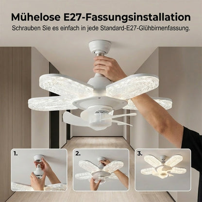 מנורת מאוורר LED עם 5 להבים ואפקט קריסט