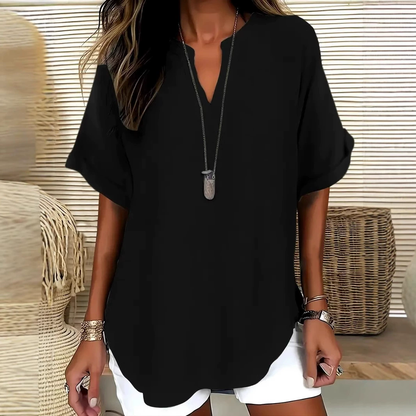 👕 חולצת שרוולים קצרים בצבע אחיד, בגזרה רפויה ומסוגננת