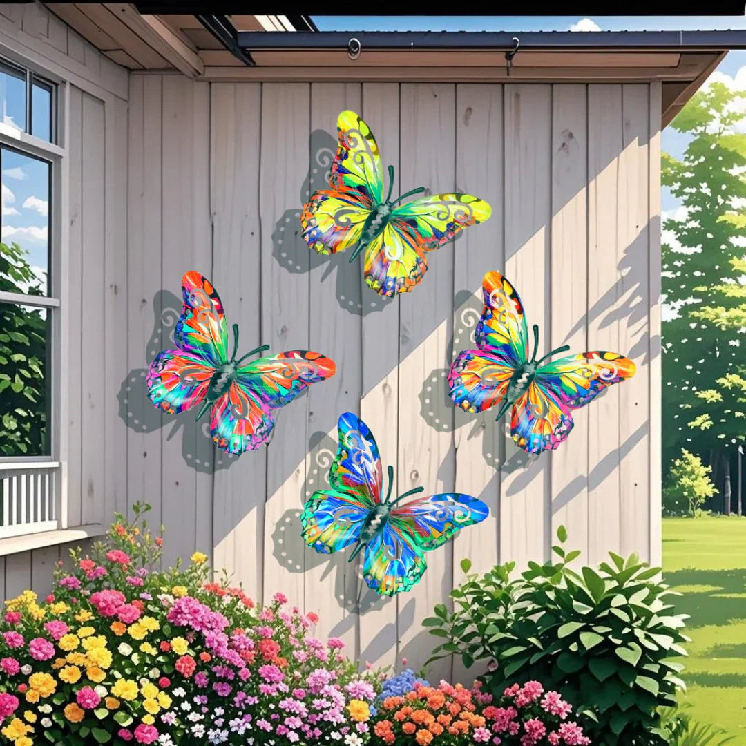 🦋סט שלם! 4 יחידות של קישוט קיר ממתכת בצורת פרפר