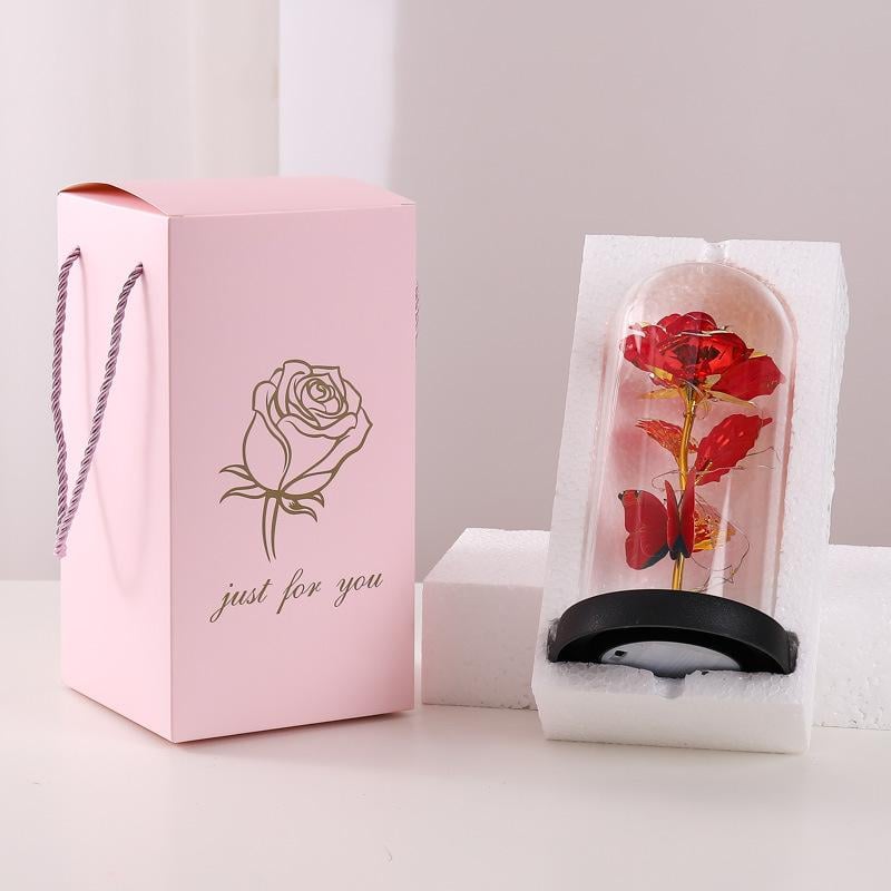 🌹תצוגת כיפת זכוכית עם ורד פרפר נצחי ותאורת LED