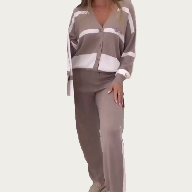 סט נשים עם פסים, נינוח ונוח, שני חלקים, אופנתי ונו