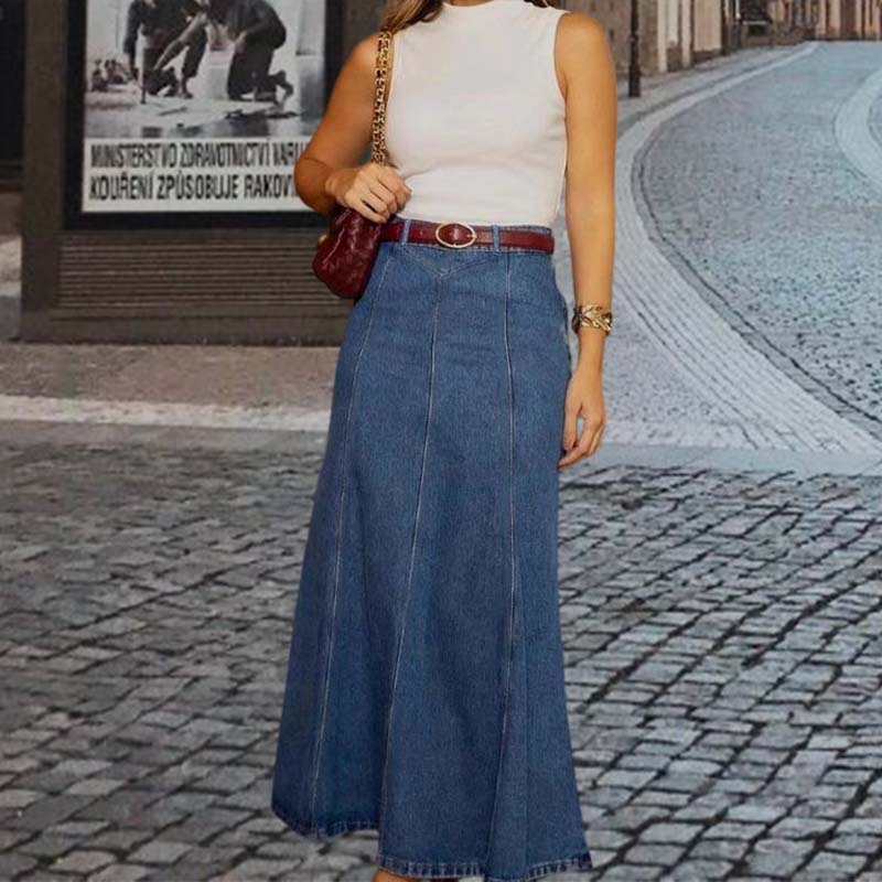 👗חצאית מקסי ג'ינס לנשים – מותן גבוהה וחתך A-Lin